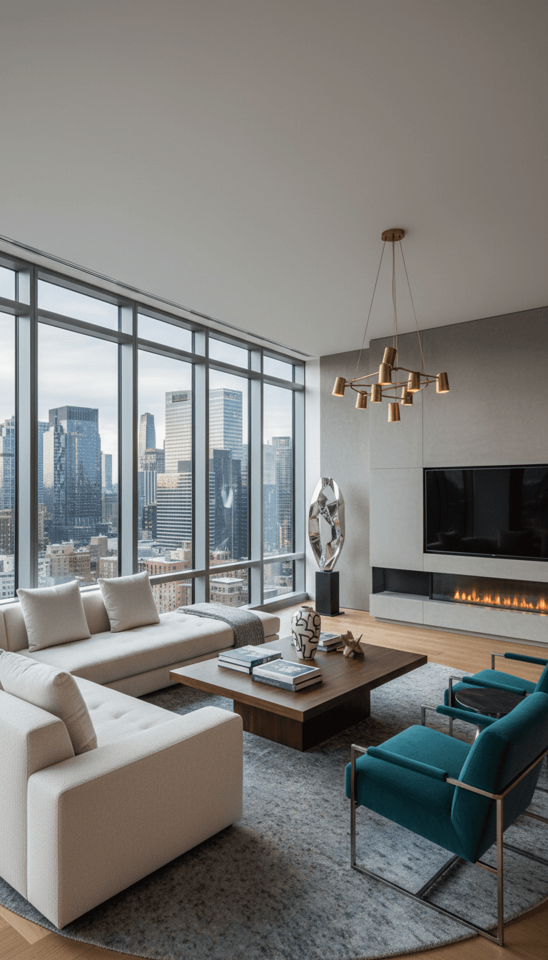 Bright living room with floor-to-ceiling windows and northwest views