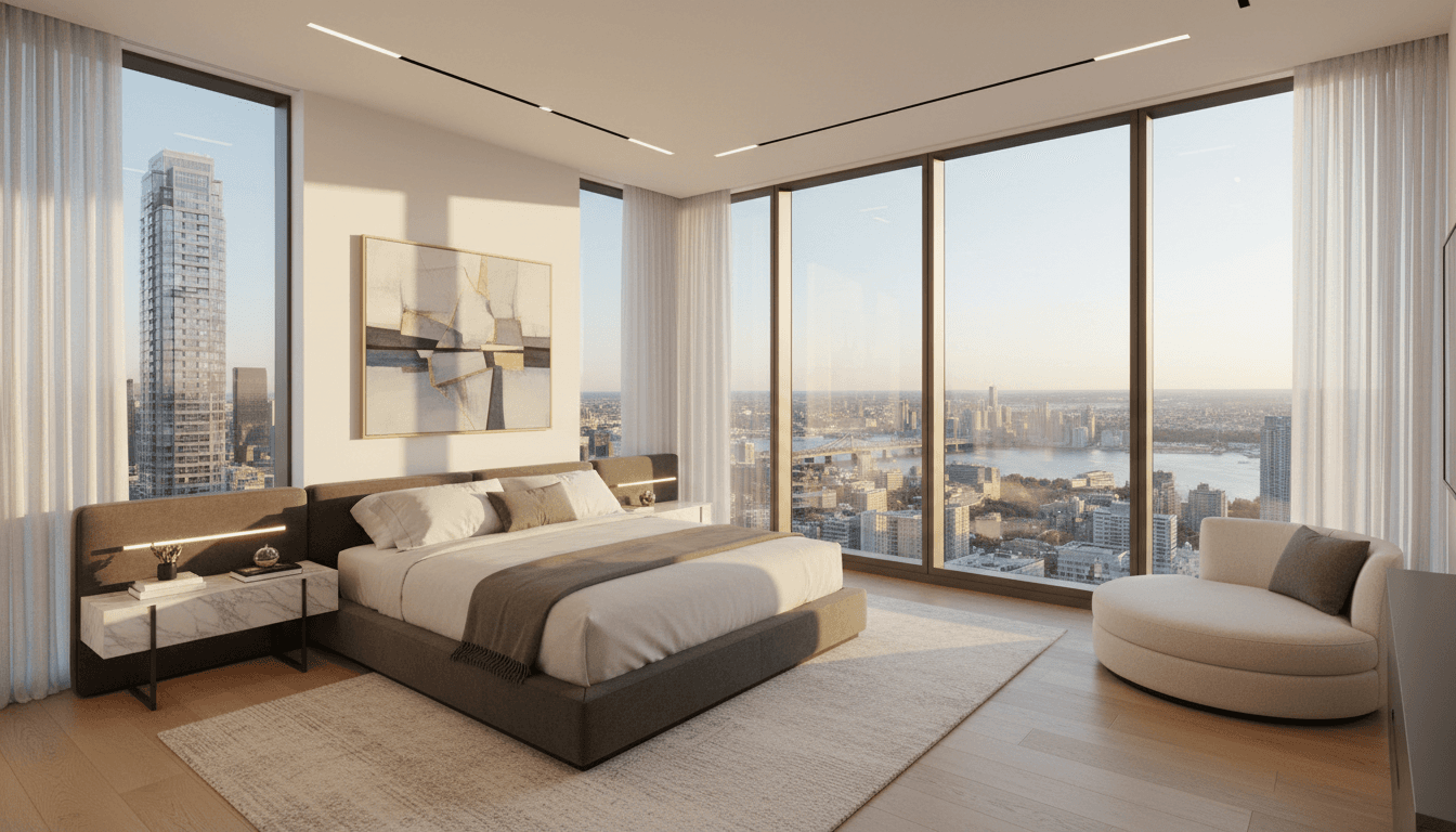 Suite 1415 corner condo with floor-to-ceiling windows and contemporary interior design
