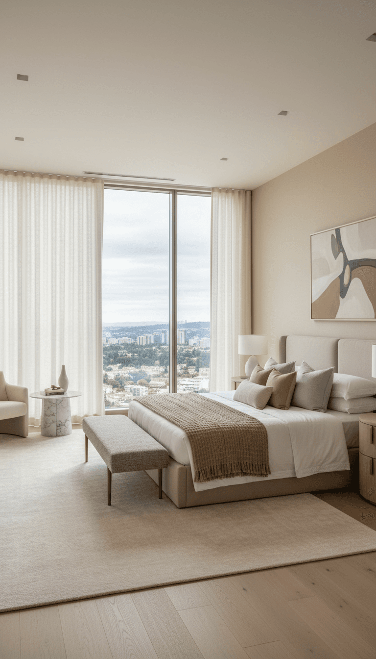 Primary bedroom with abundant natural light and contemporary design