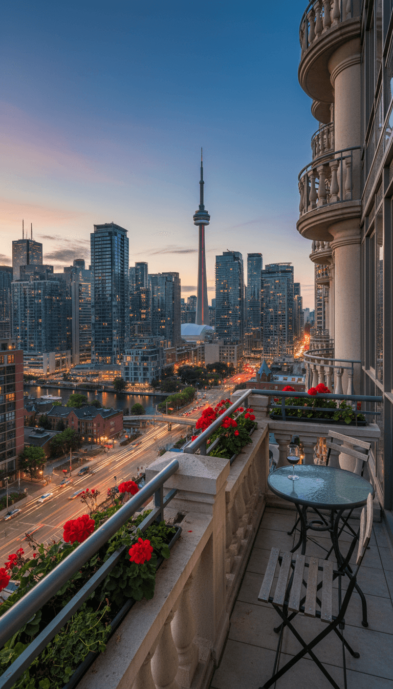 European-style balcony overlooking northwest sunset views
