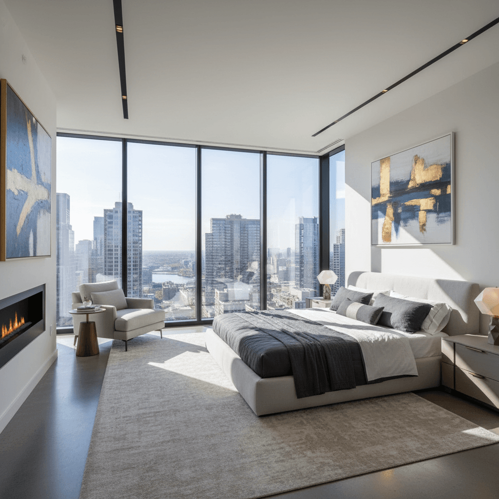 Spacious corner bedroom with city views